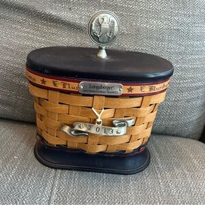 Longaberger 2013 Inaugural Basket with Liner Protector, Lid, Knob Charm Preowned